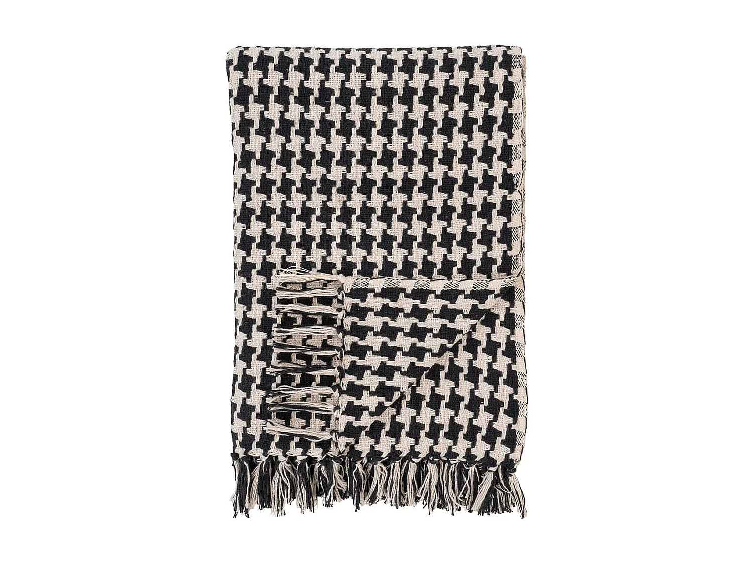 JOSY - Plaid 180x130cm Beige et Noir à Motifs Pied-de-Poule