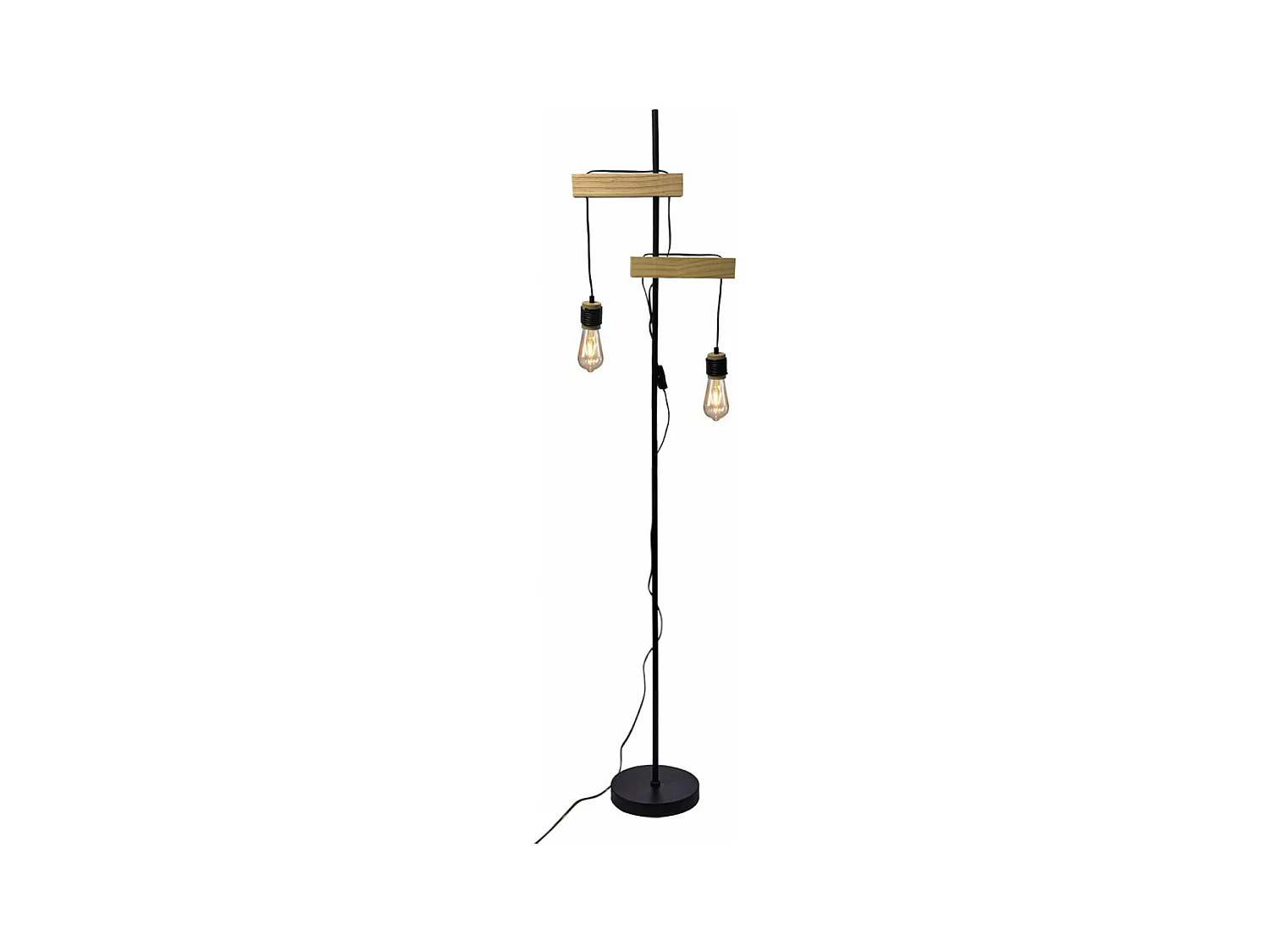 ARMELE - Lampadaire en Métal Noir et Bois
