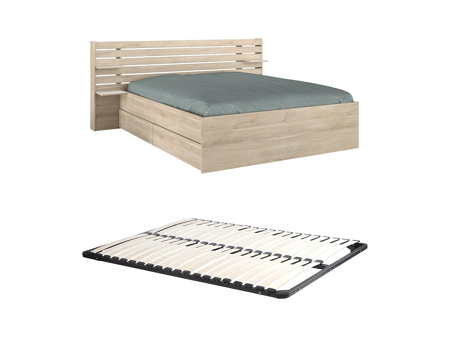 Seng 160 × 200 cm med oppbevaring og sengeløsning lys natur TENALIA II