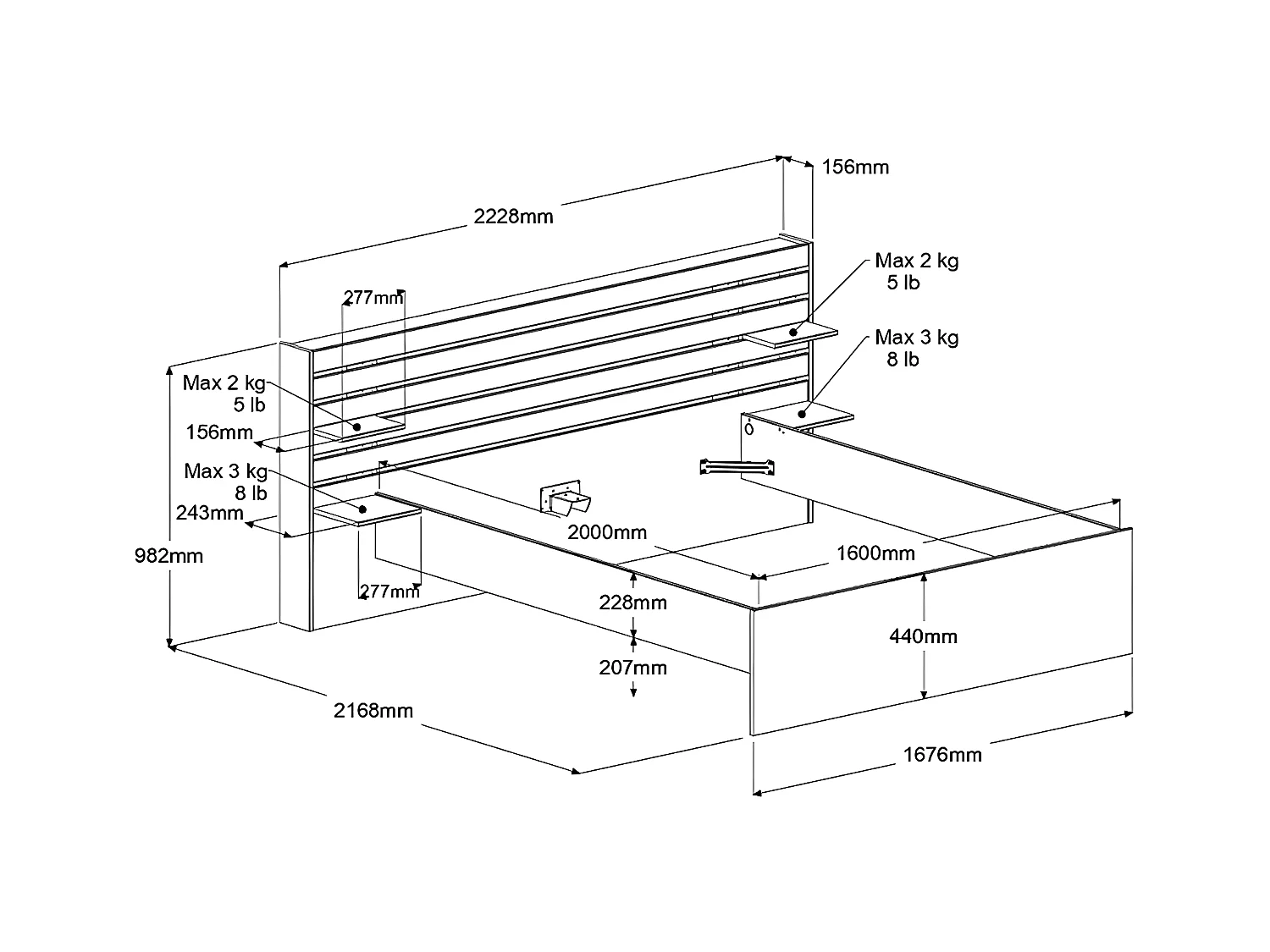 Seng 160 × 200 cm med oppbevaring og sengeløsning lys natur TENALIA II