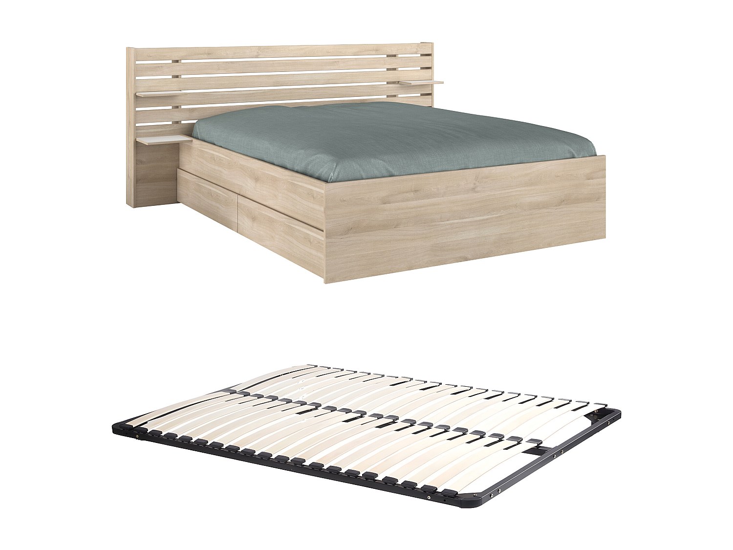 Bett mit Stauraum - 160 x 200 cm - Holzfarben + Lattenrost - TENALIA II günstig online kaufen