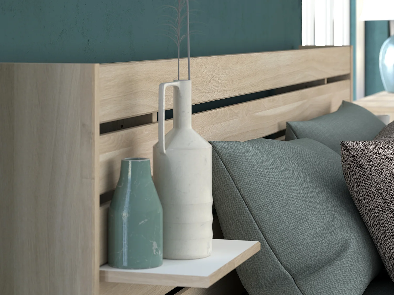 Letto 160 x 200 cm Con vani portaoggetti Naturale + Rete a doghe + Materasso - TENALIA II