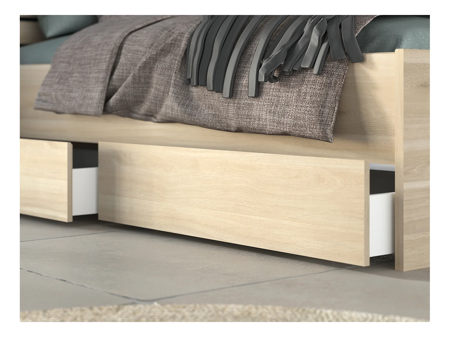 Cama 160 x 200 cm con compartimentos - Color: natural + Somier + Colchón - TENALIA II