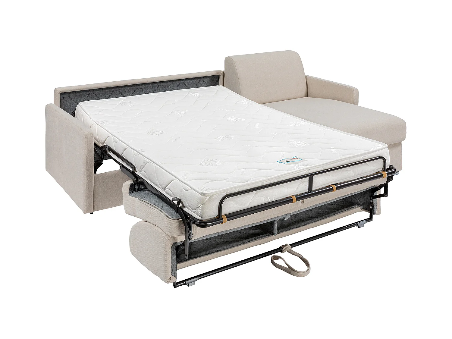 Canapé d'angle convertible express et réversible en tissu beige - Couchage 140 cm à lattes larges - Matelas 14 cm - CALIFE