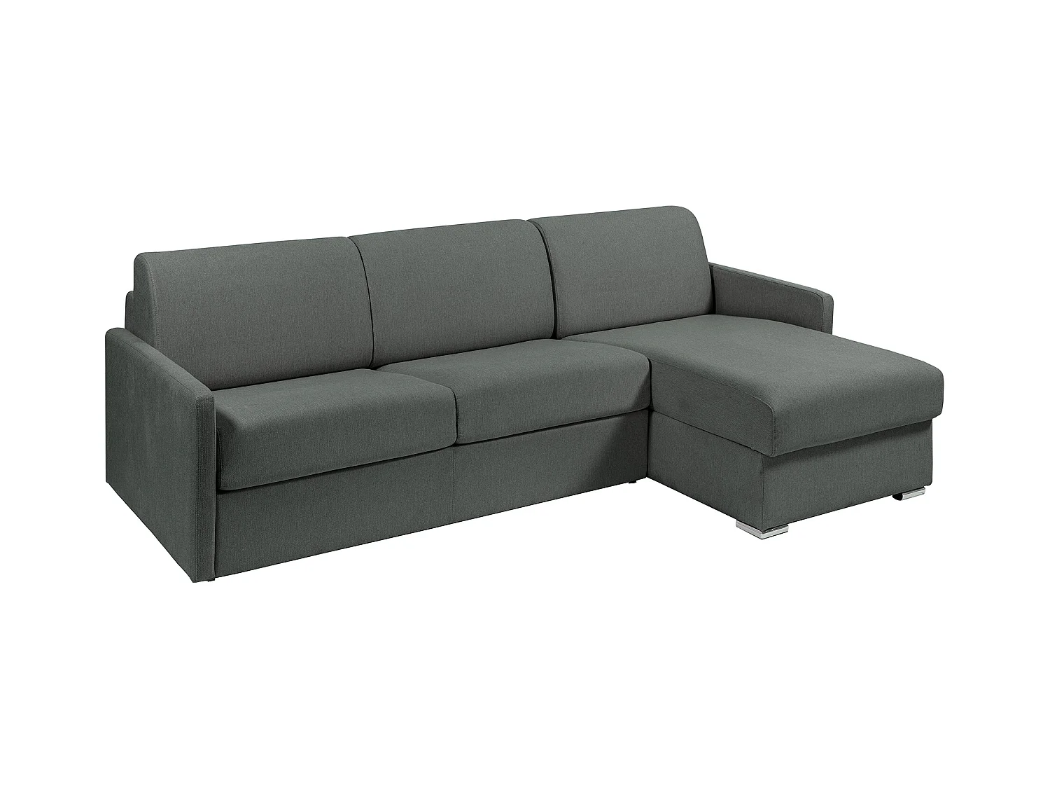 Kanapa narożna dwustronna rozkładana typu express z szarą tapicerką - Miejsce do spania 140 cm - Materac 14 cm - CALIFE