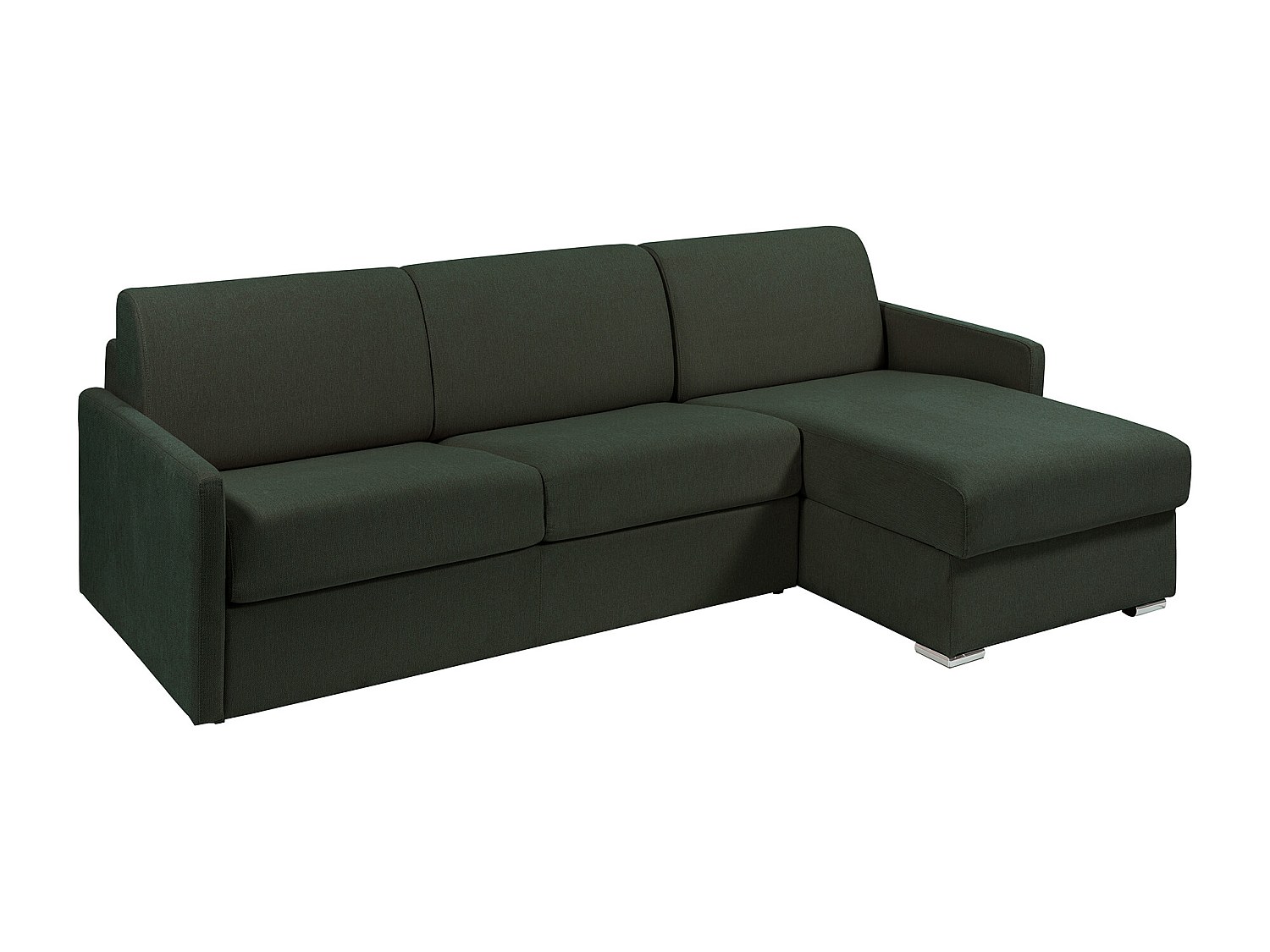 Canapé d'angle convertible express et réversible en tissu texturé vert sapin - Couchage 140 cm - Matelas 14 cm - CALIFE
