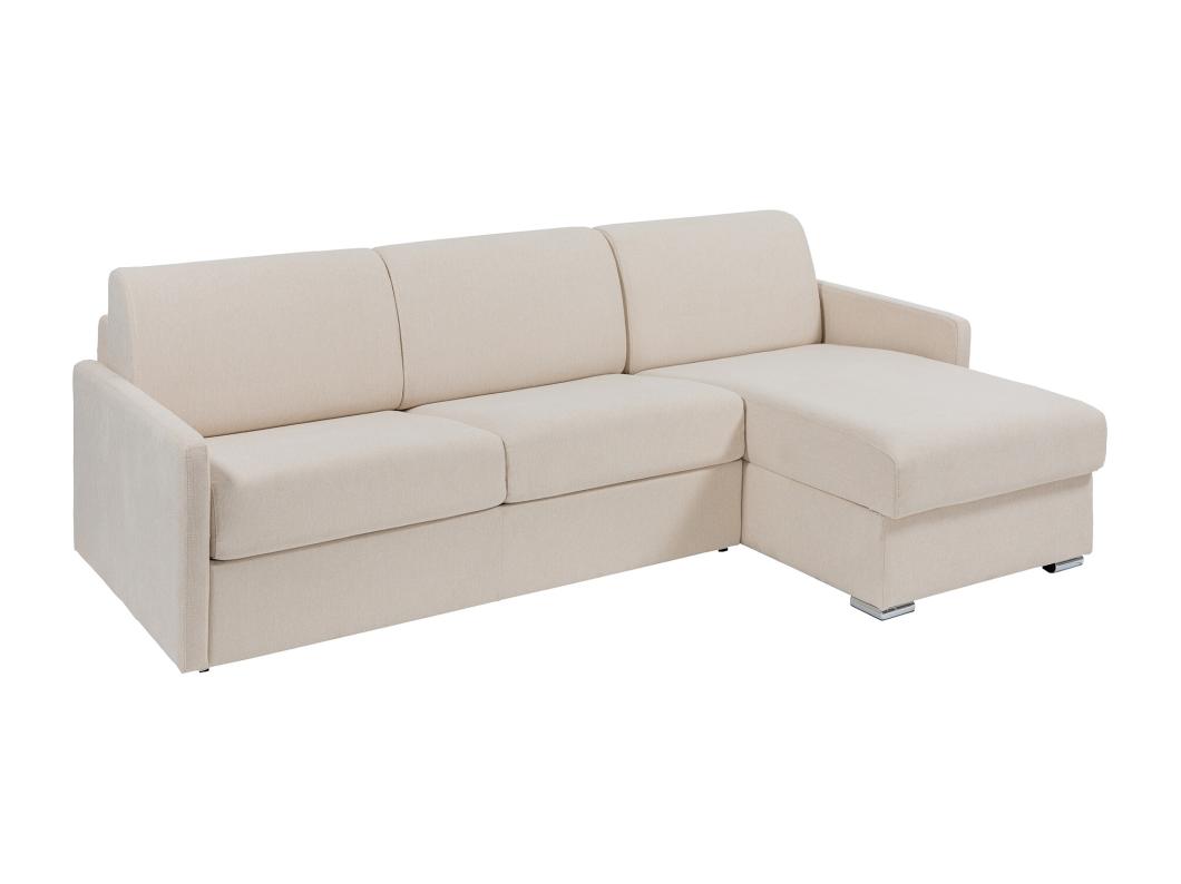 Sofá cama esquinero tipo italiano y reversible de tela beige - Cama 140 cm - Colchón 18 cm - CALIFE