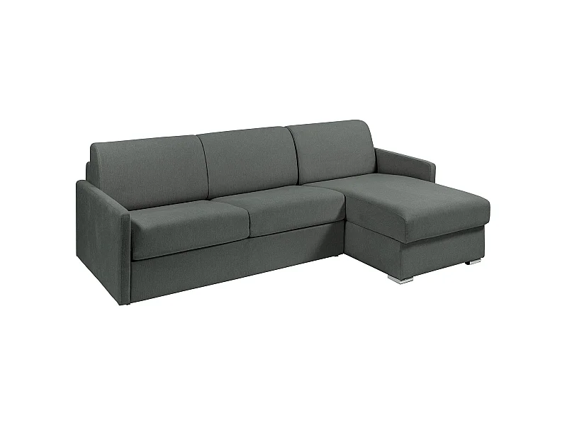Canapé d'angle convertible express et réversible en tissu gris - Couchage 140 cm à lattes larges - Matelas 18 cm - CALIFE