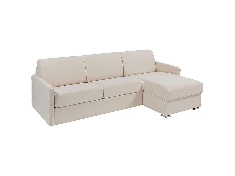 Ecksofa mit Matratze - Ecke wechselbar - Stoff - Beige - Liegefläche 140 cm - Matratze 22 cm mit Memory Schaum - CALIFE