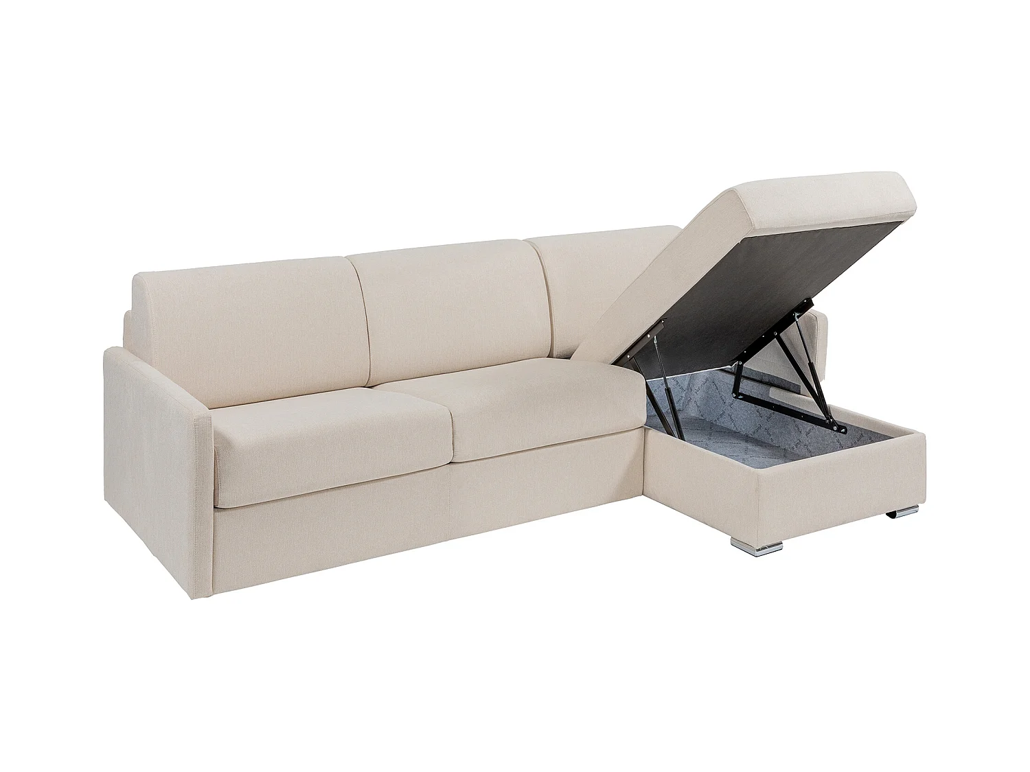 Vendbart ekspres-hjørnesofasofa i beige stof - 140 cm soveplads - 22 cm madras - CALIFE