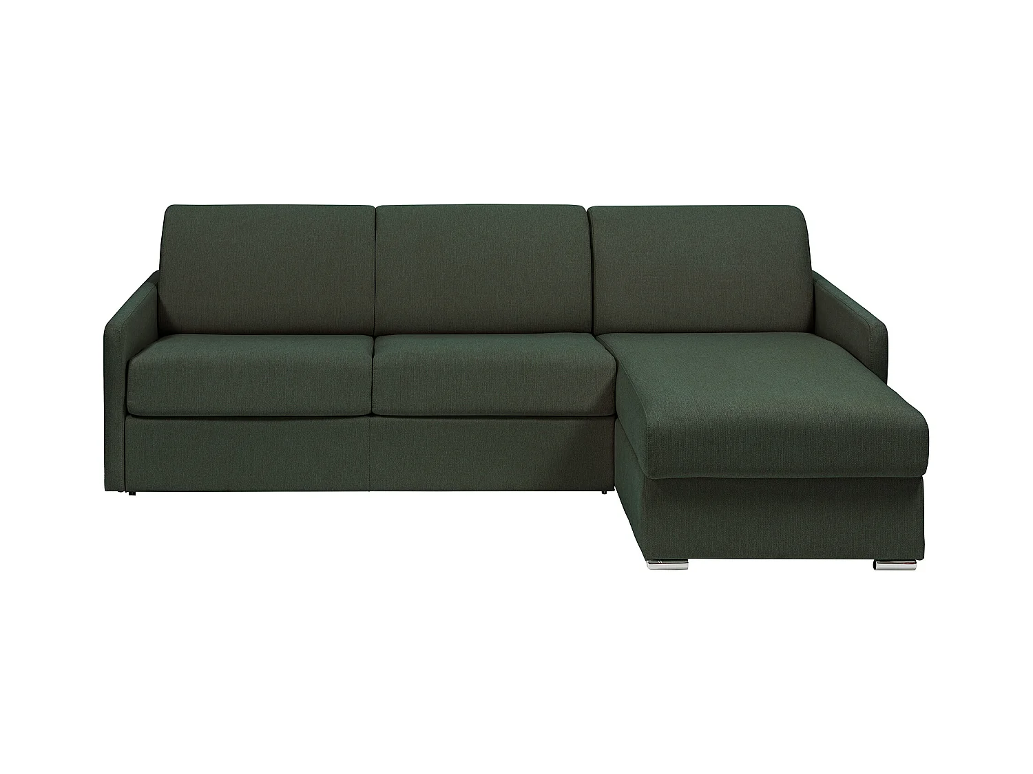 Canapé d'angle convertible express et réversible en tissu vert sapin - Couchage 140 cm - Matelas 22 cm avec mémoire de forme - CALIFE