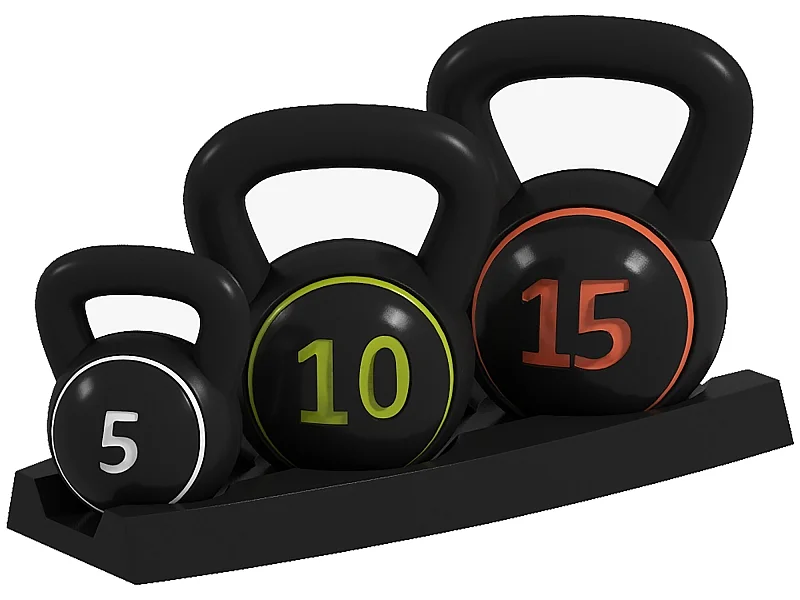 Lot de 3 kettlebells 2,2/4,5/6,8 Kg - prise ergonomique - entraînement musculaire & haltérophilie - PVC noir