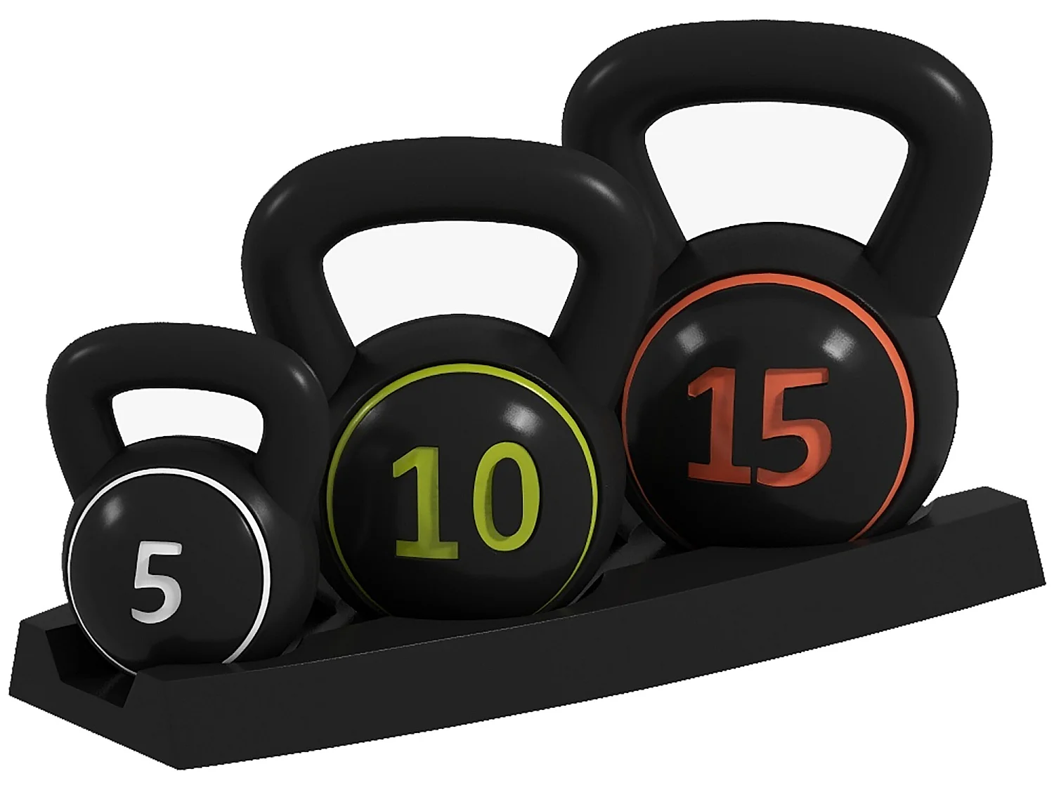 Lot de 3 kettlebells 2,2/4,5/6,8 Kg - prise ergonomique - entraînement musculaire & haltérophilie - PVC noir
