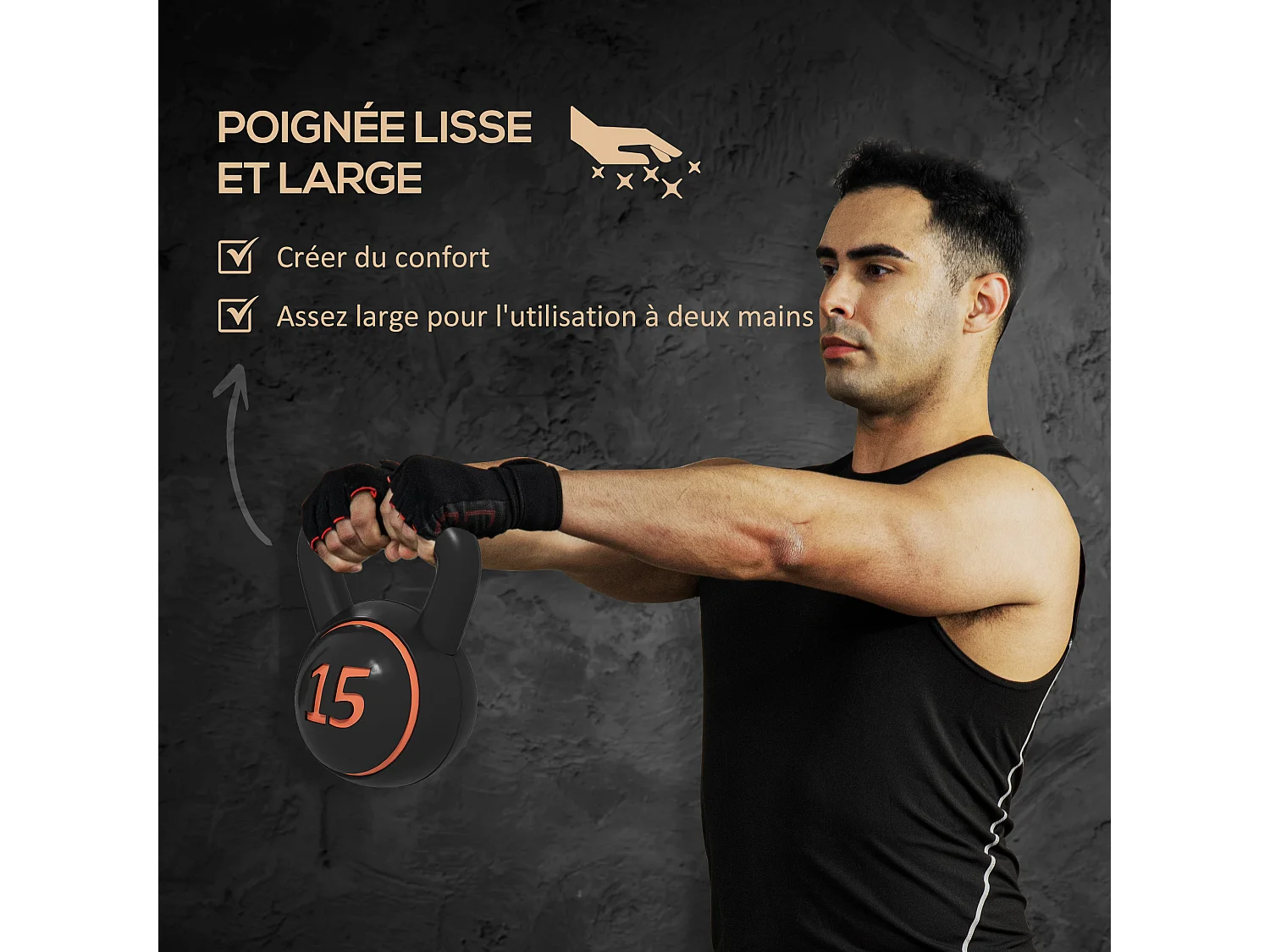 Lot de 3 kettlebells 2,2/4,5/6,8 Kg - prise ergonomique - entraînement musculaire & haltérophilie - PVC noir