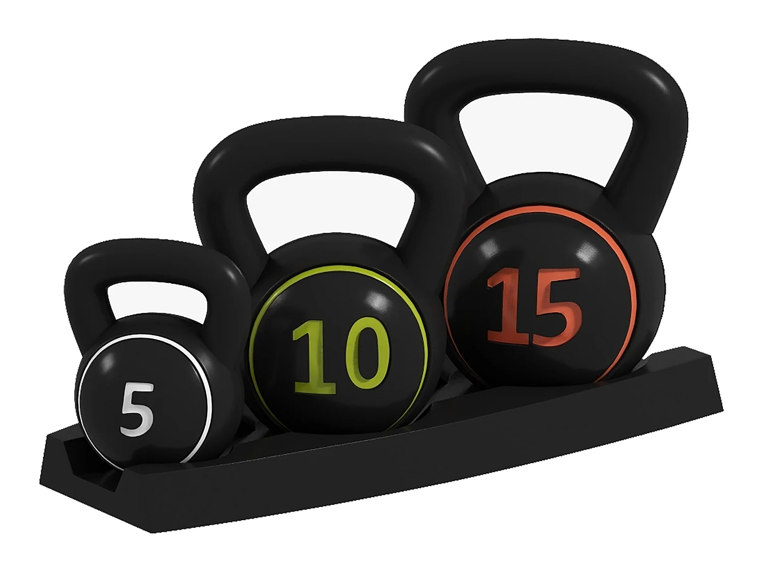 Lot de 3 kettlebells 2,2/4,5/6,8 Kg - prise ergonomique - entraînement musculaire & haltérophilie - PVC noir