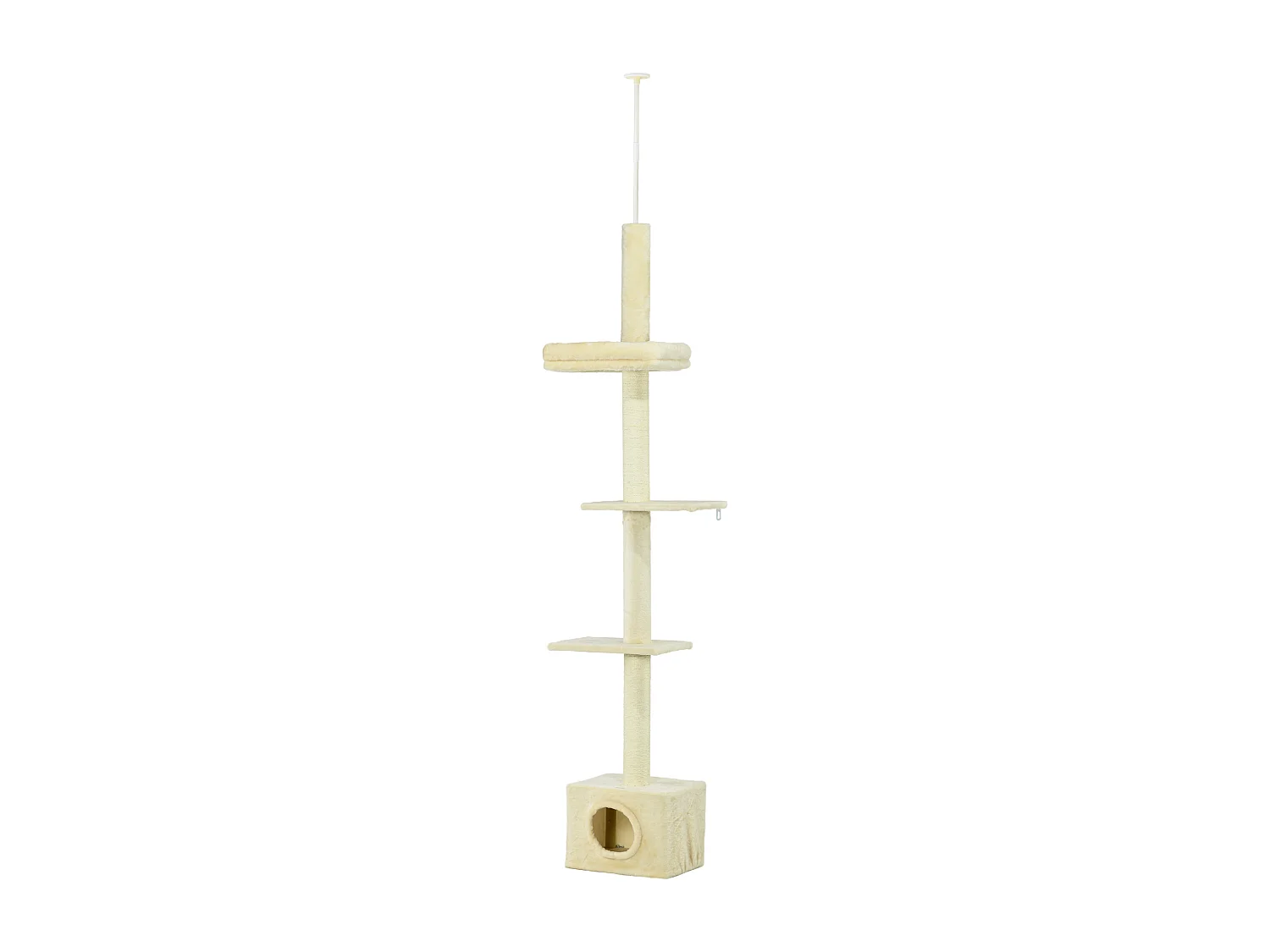Arbre à chat hauteur réglable 230-260 cm - niche, 3 plateformes - douce peluche courte beige