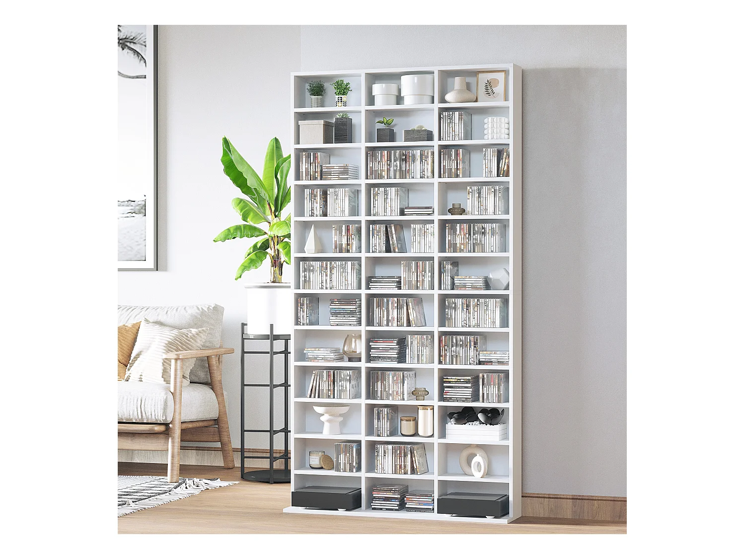 Étagère rangement CD/DVD meuble de rangement pour 1116 CDs 33 compartiments réglables en hauteur 102 x 24 x 195 cm blanc