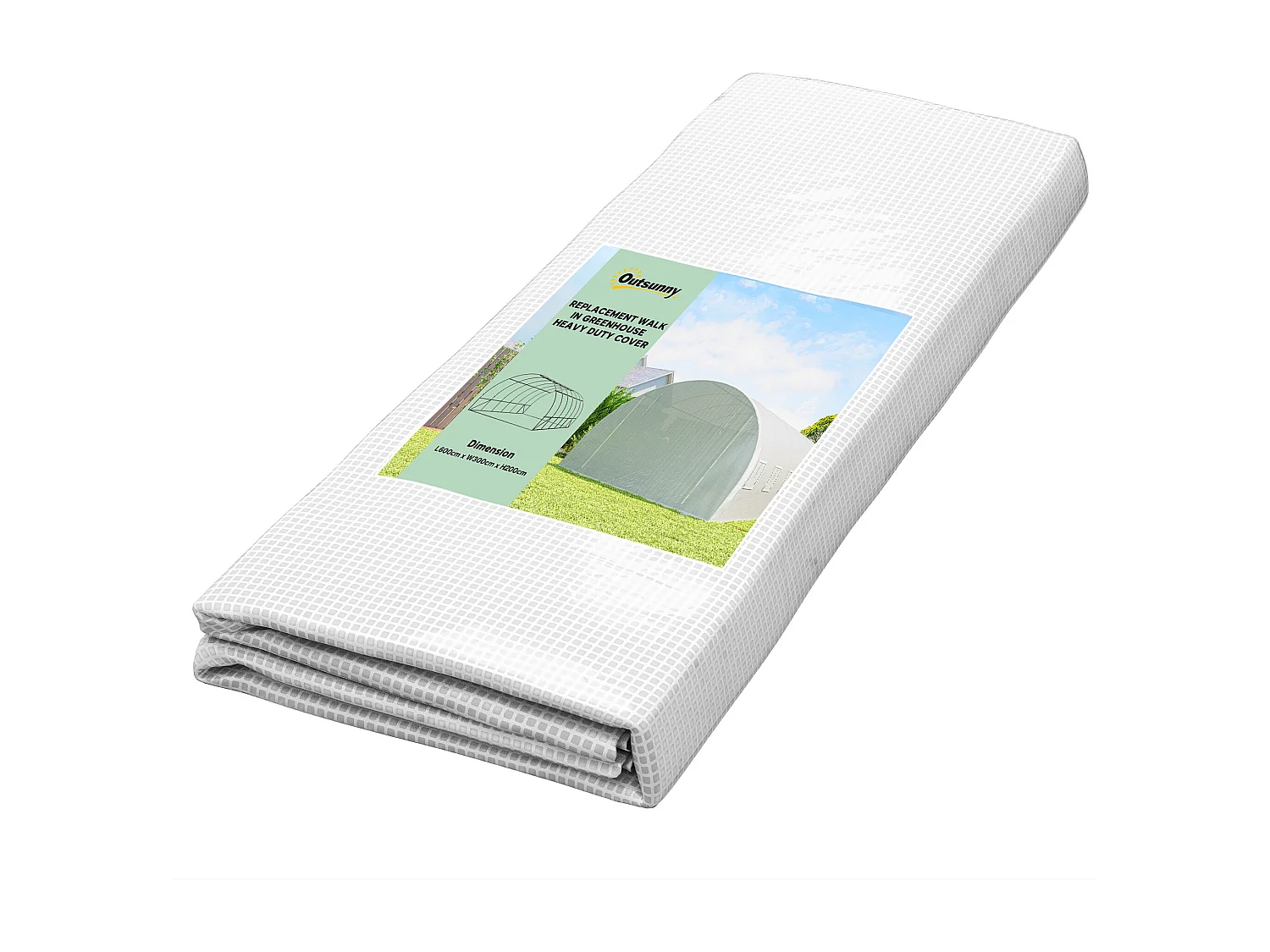 Bâche de rechange serre tunnel 18 m², bâche dim. 6L x 3l x 2H m PE anti-UV imperméable 12 fenêtres + porte enroulable zippée blanc