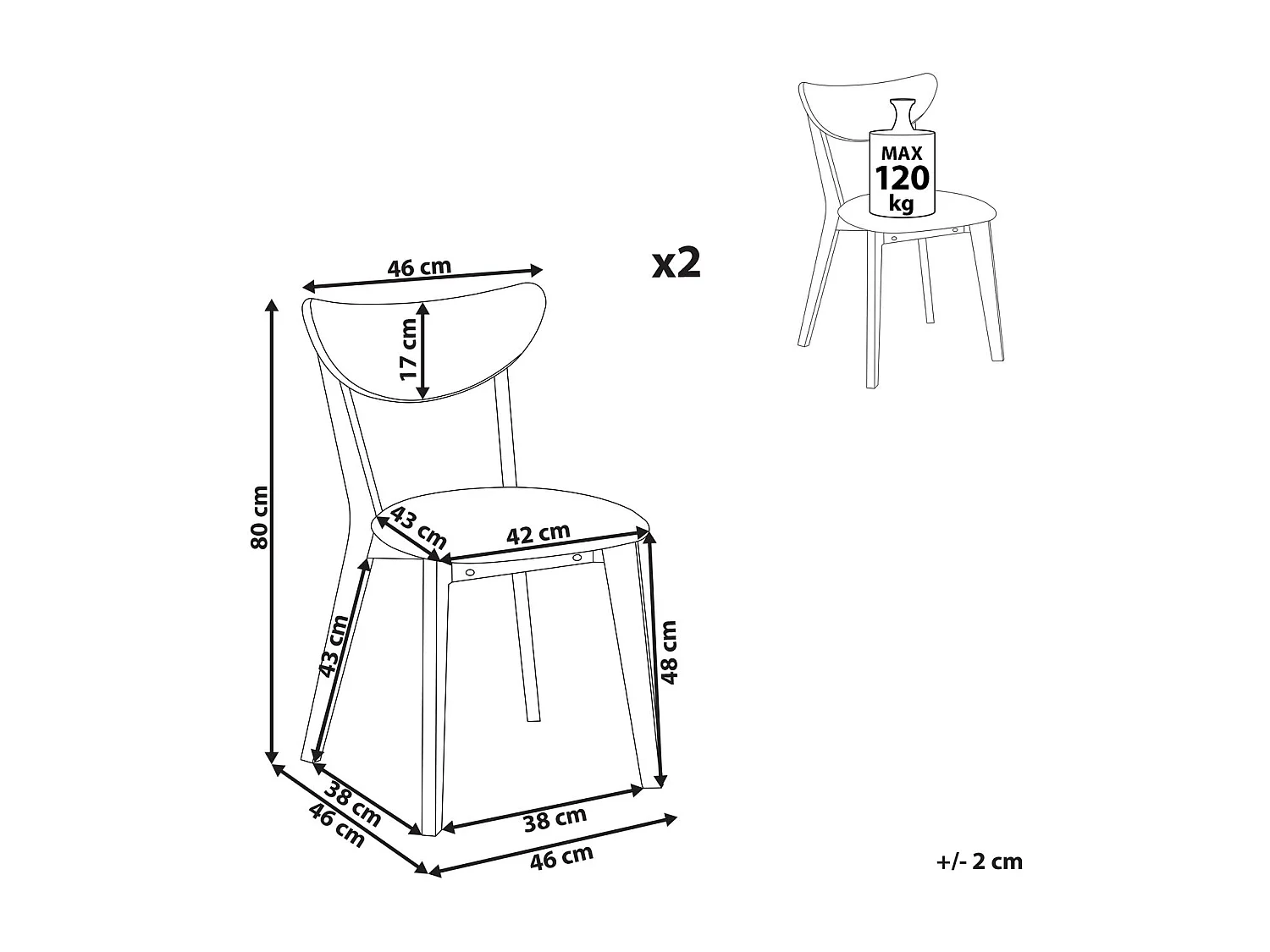 Lot de 2 chaises de salle à manger ERIE Bois Marron clair/gris