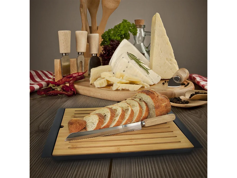Tabla de pan de bambú 38x27 cm con cuchillo