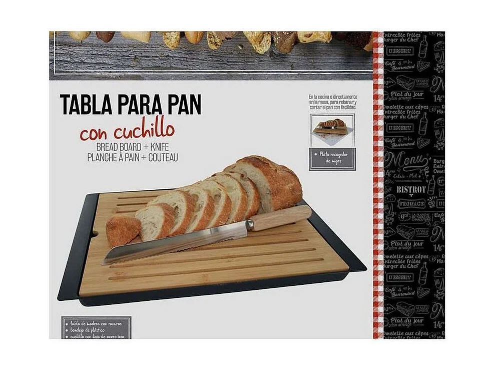 Tabla de pan de bambú 38x27 cm con cuchillo