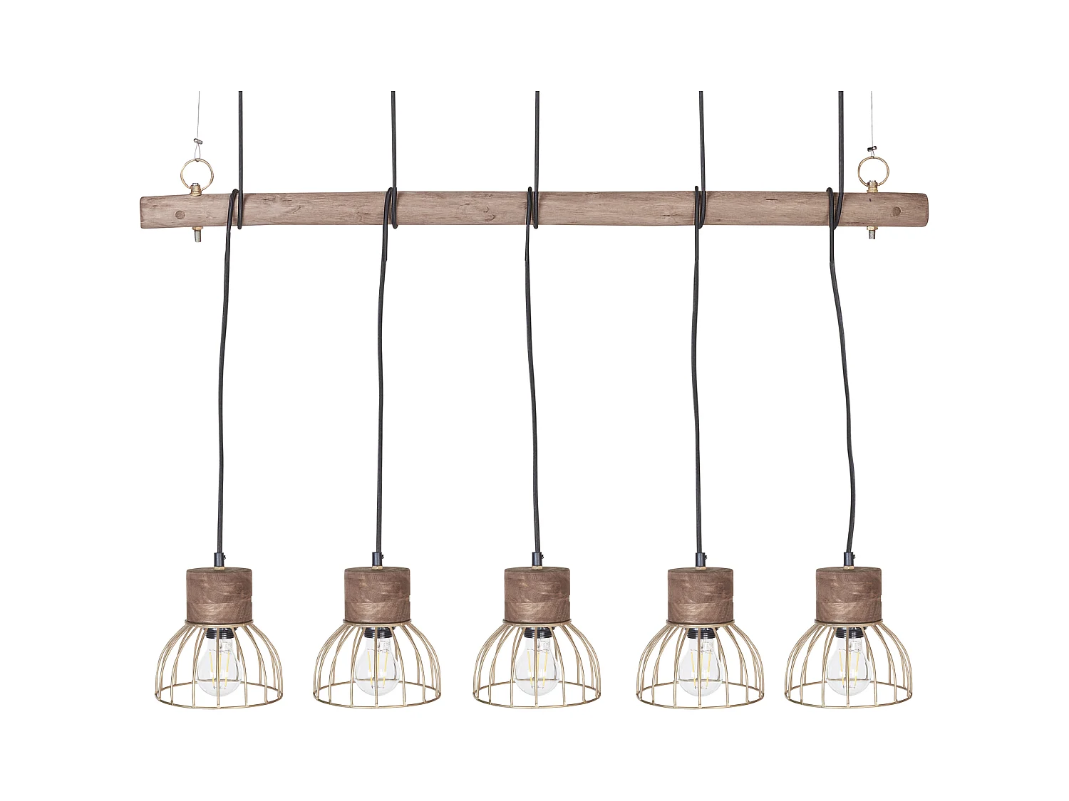 Hängeleuchte Mango Holz hellbraun Metall messing 5-flammig Gitter-Design Varada