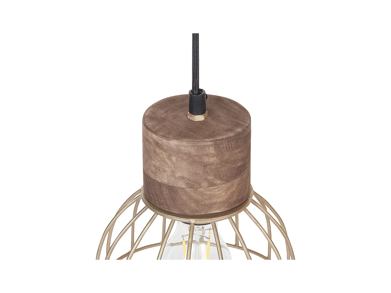 Hängeleuchte Mango Holz hellbraun Metall messing 5-flammig Gitter-Design Varada