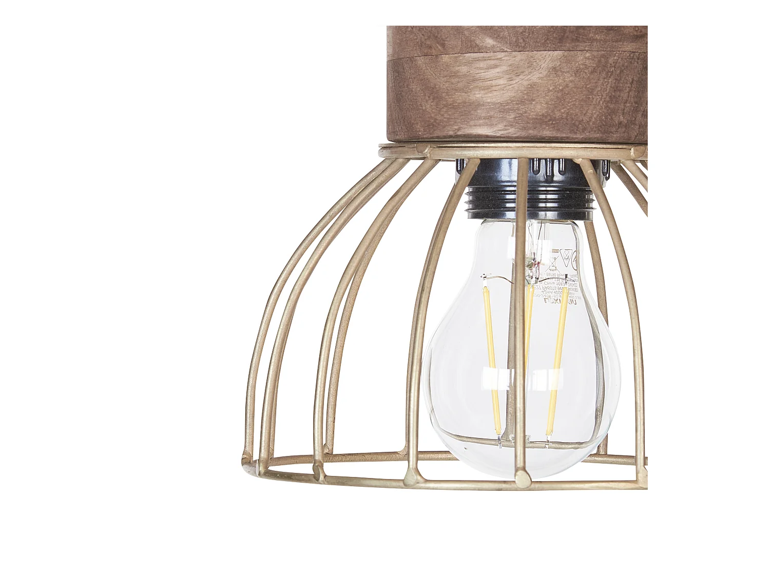 Hängeleuchte Mango Holz hellbraun Metall messing 5-flammig Gitter-Design Varada