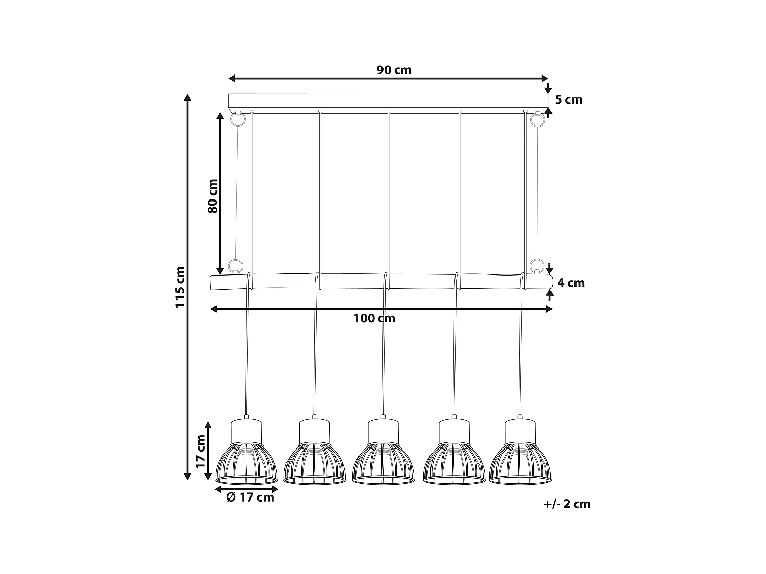 Hängeleuchte Mango Holz hellbraun Metall messing 5-flammig Gitter-Design Varada