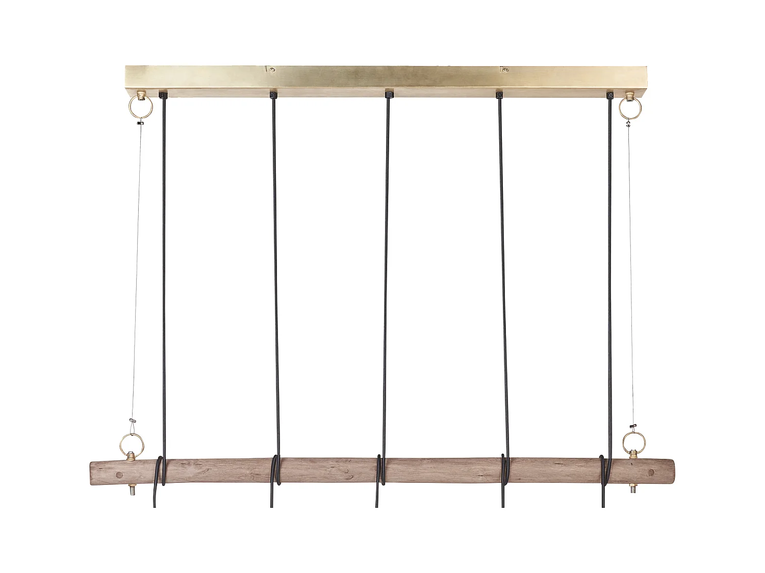 Hängeleuchte Mango Holz hellbraun Metall messing 5-flammig Gitter-Design Varada