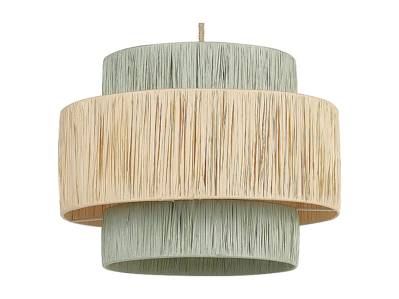 Hängelampe mit Papierschirm grün / natürlich Trommelform rund Boho Palbra