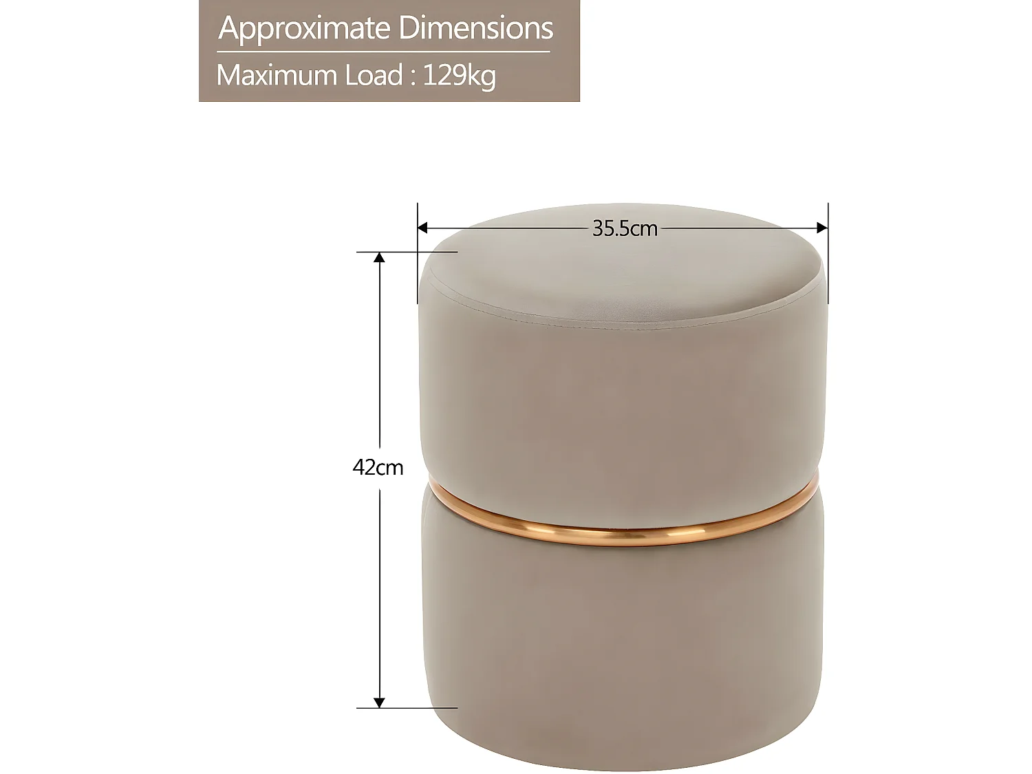 Tabouret rembourré rond pouf métal beige 35 x 35 x 42 cm TABO09063