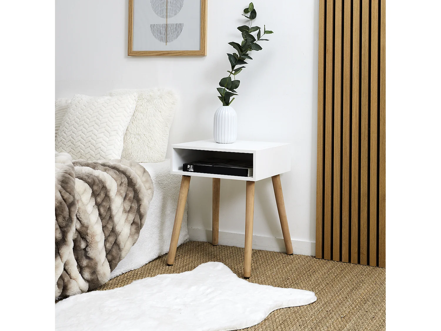 Table De Chevet Niche Blanc Blanc, Marron