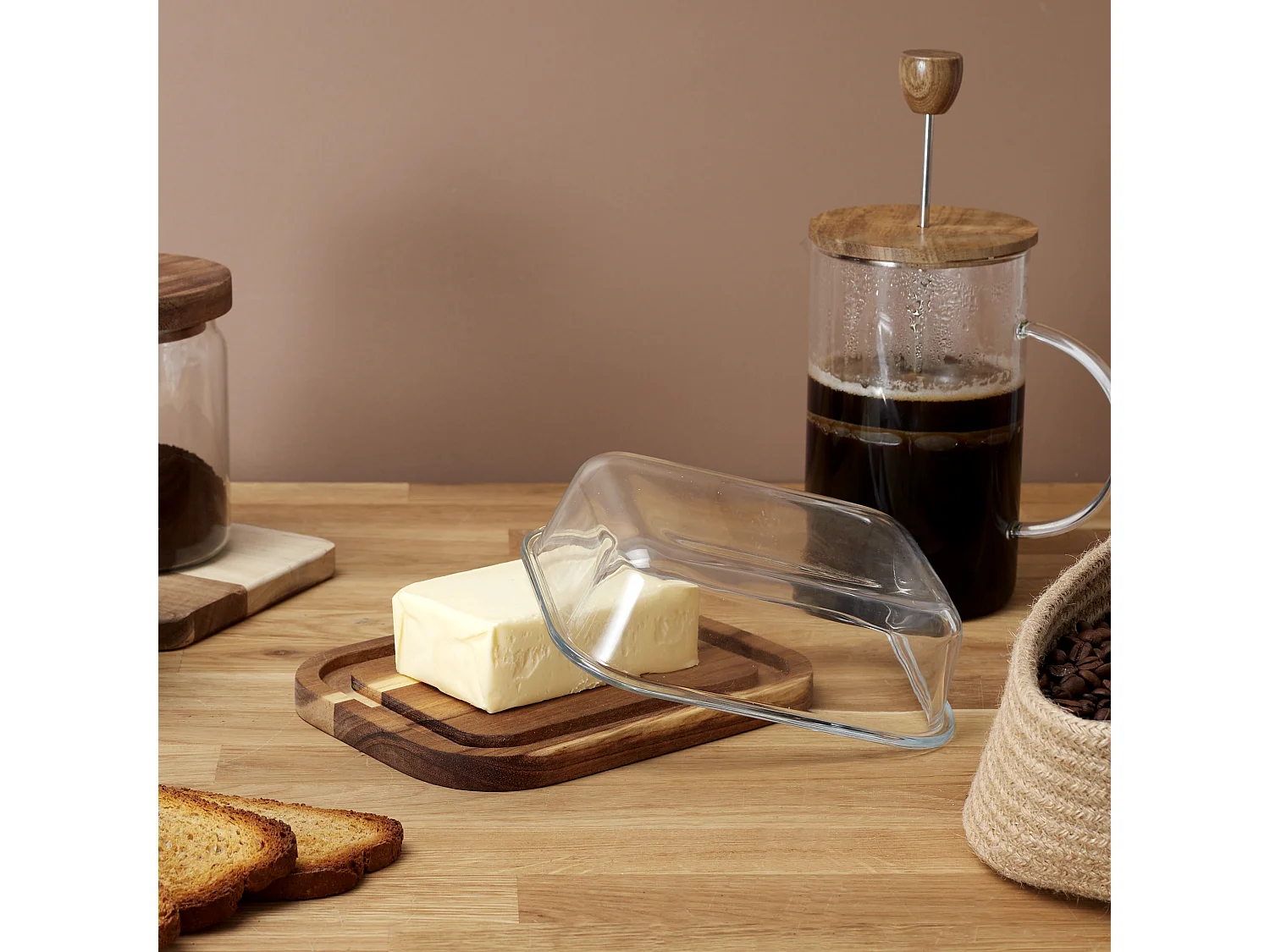 Beurrier Verre Acacia  19x14cm A1/m12 Transparent, Marron