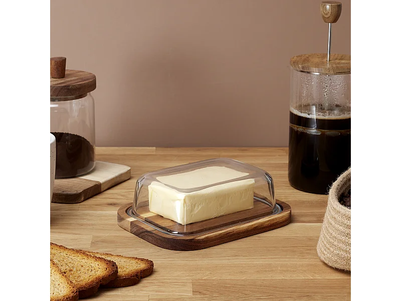 Beurrier Verre Acacia  19x14cm A1/m12 Transparent, Marron