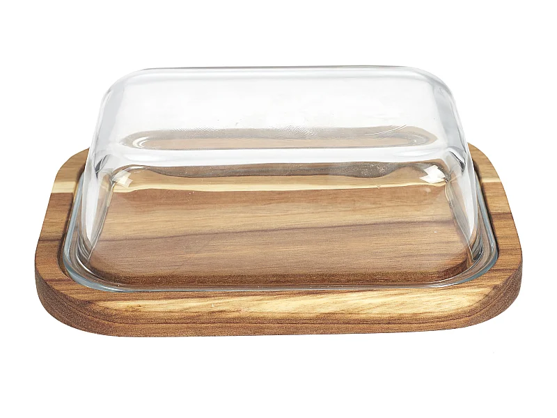 Beurrier Verre Acacia  19x14cm A1/m12 Transparent, Marron