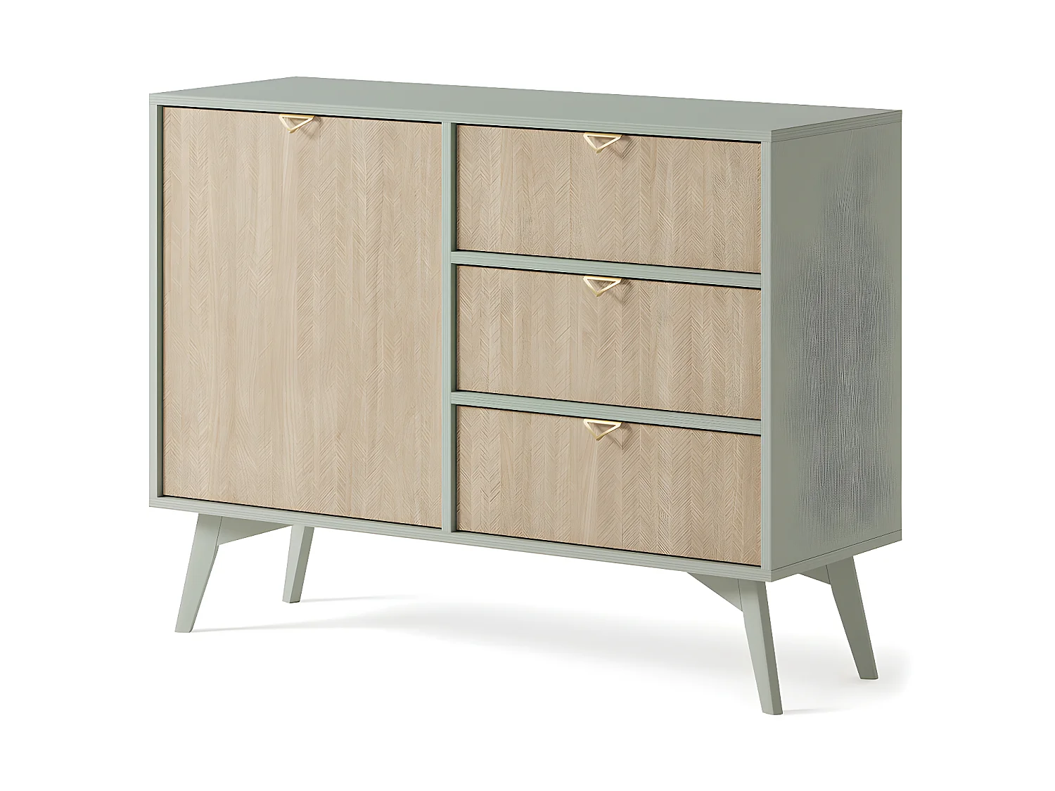 Buffet 1 porte 3 tiroirs Scandi Vert et Bois