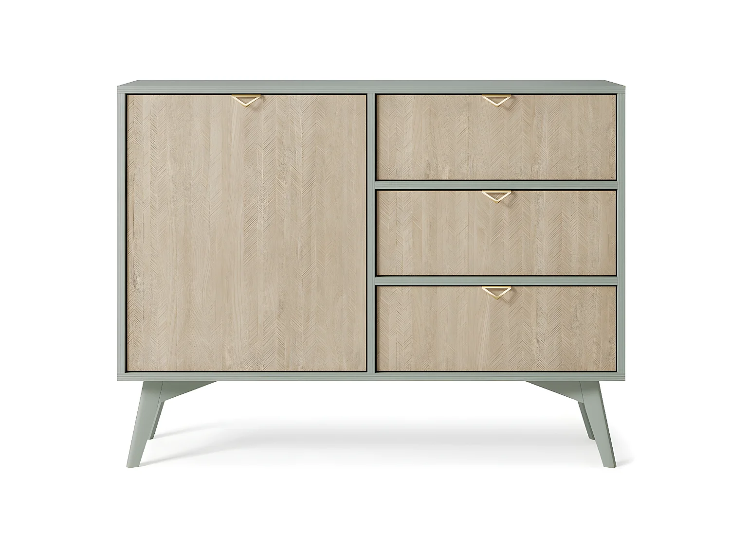 Buffet 1 porte 3 tiroirs Scandi Vert et Bois