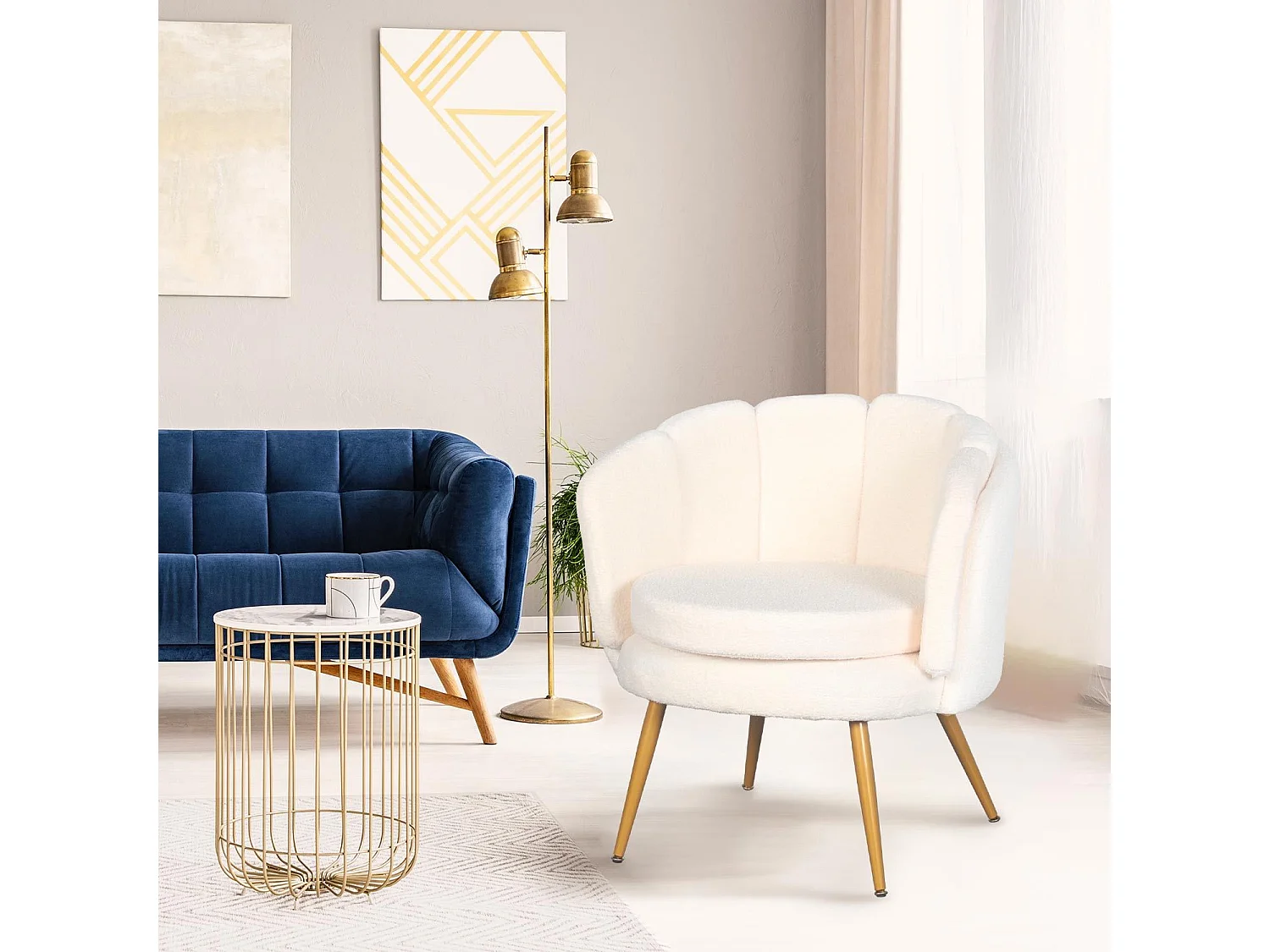 Fauteuil arrondi Brenda Tissu bouclette Beige