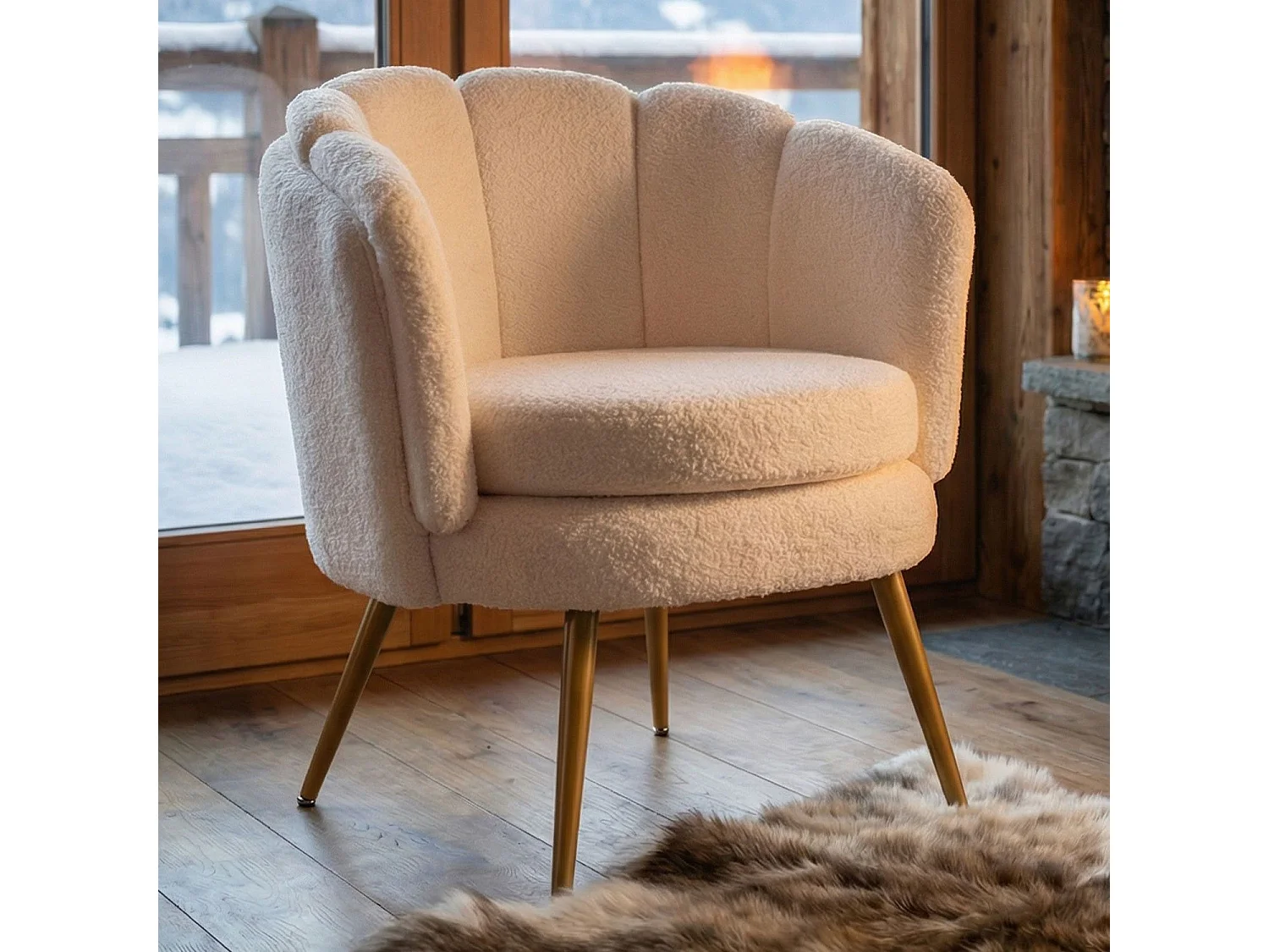 Fauteuil arrondi Brenda Tissu bouclette Beige