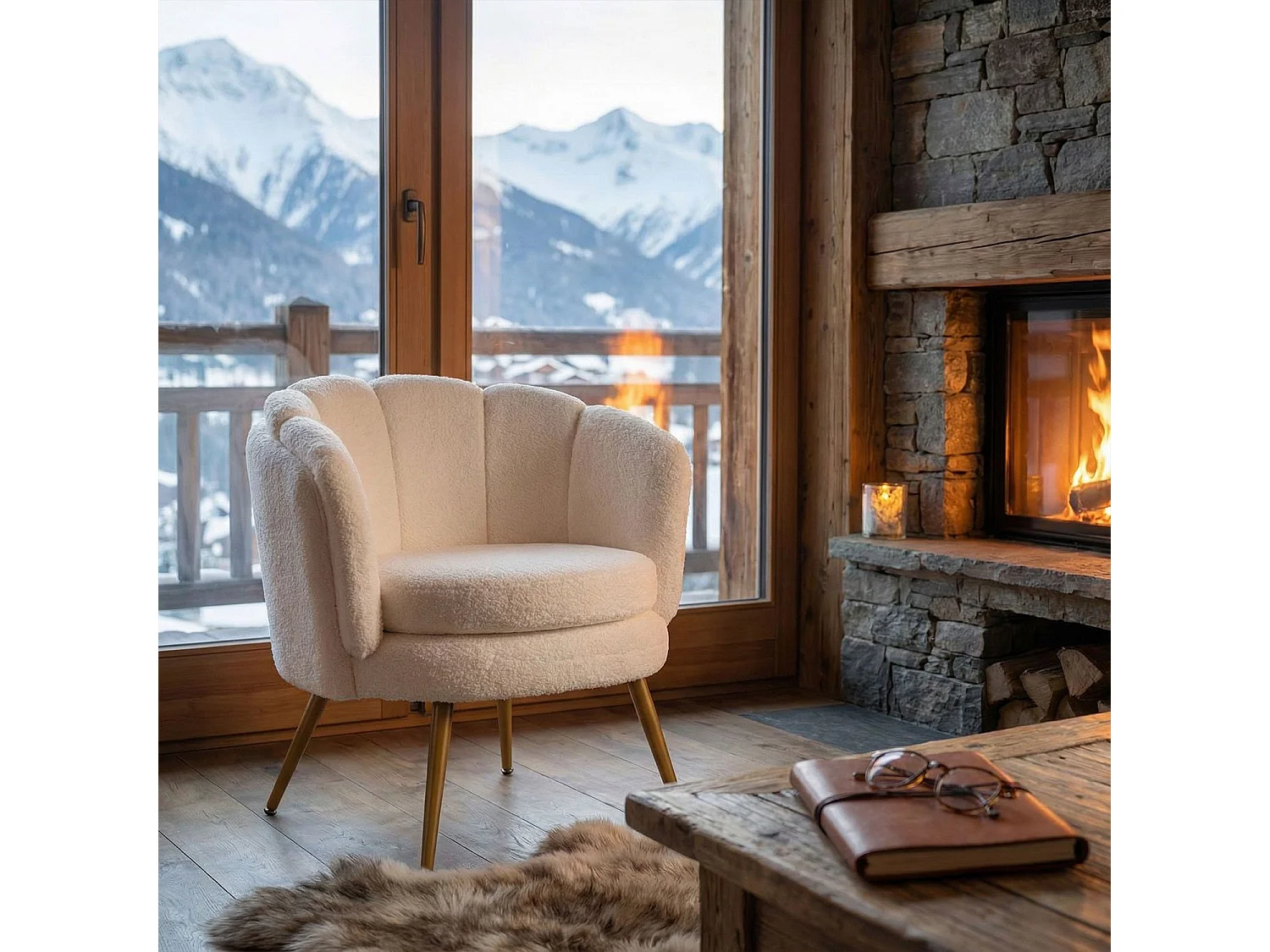 Fauteuil arrondi Brenda Tissu bouclette Beige