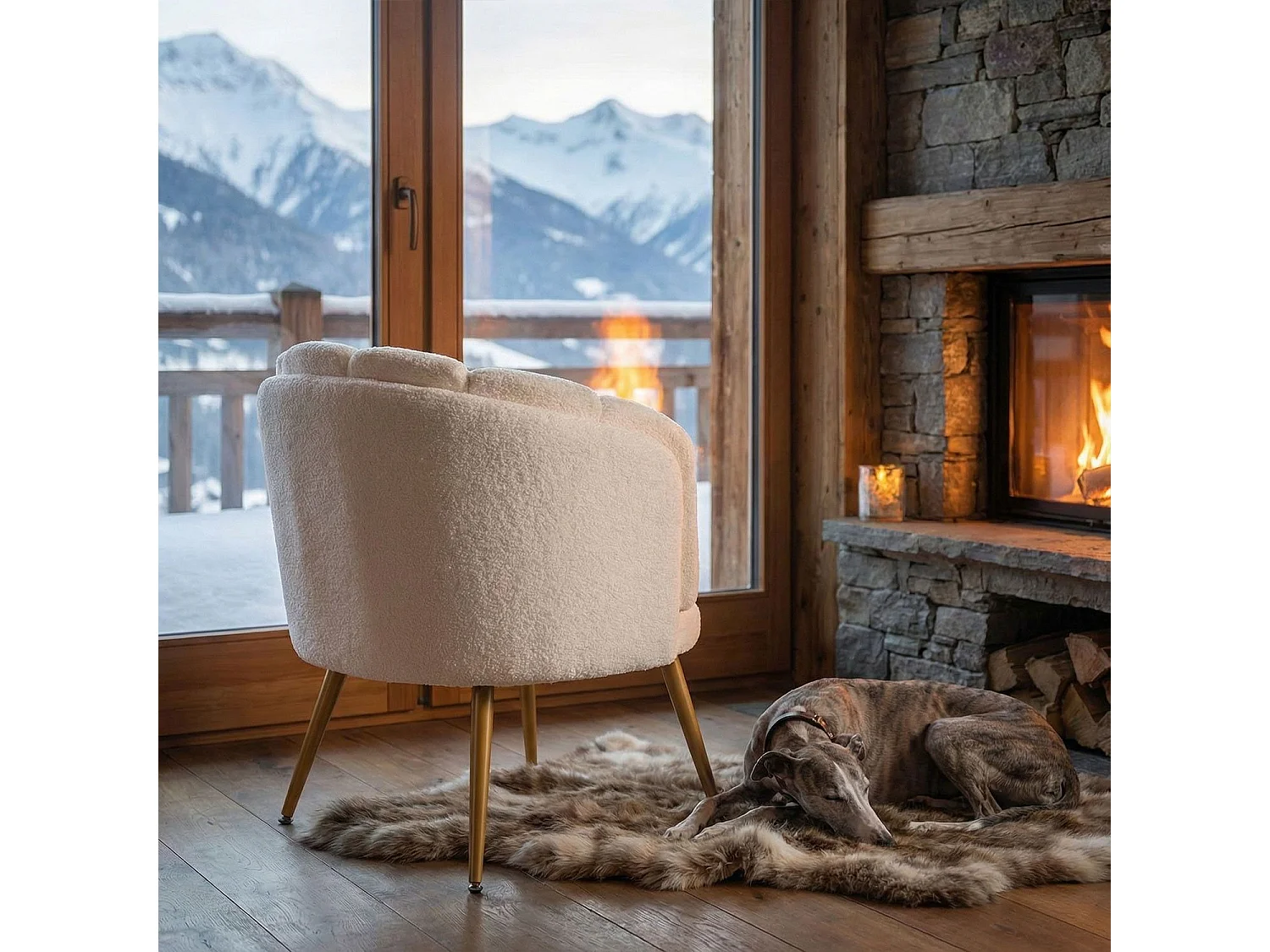 Fauteuil arrondi Brenda Tissu bouclette Beige