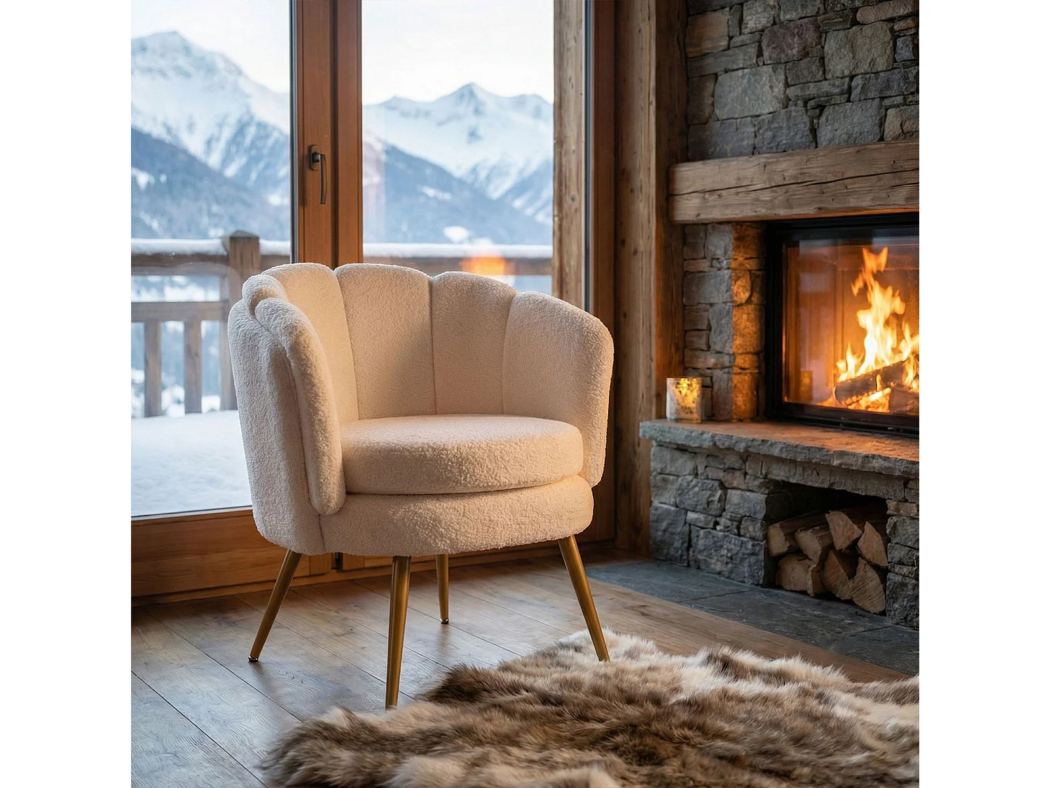 Fauteuil arrondi Brenda Tissu bouclette Beige