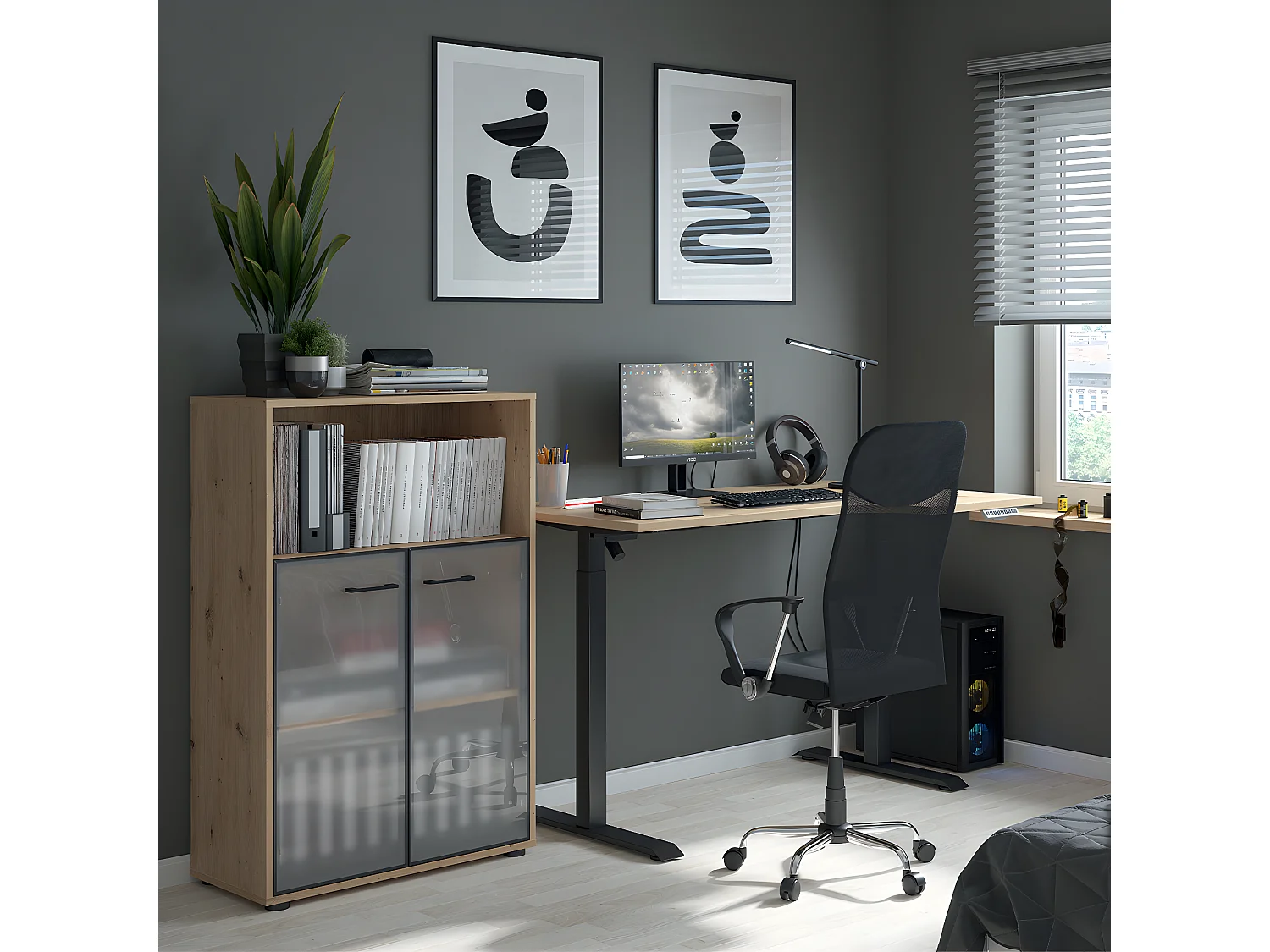 Bureau assis debout électrique 140cm droit professionnel Space Bois