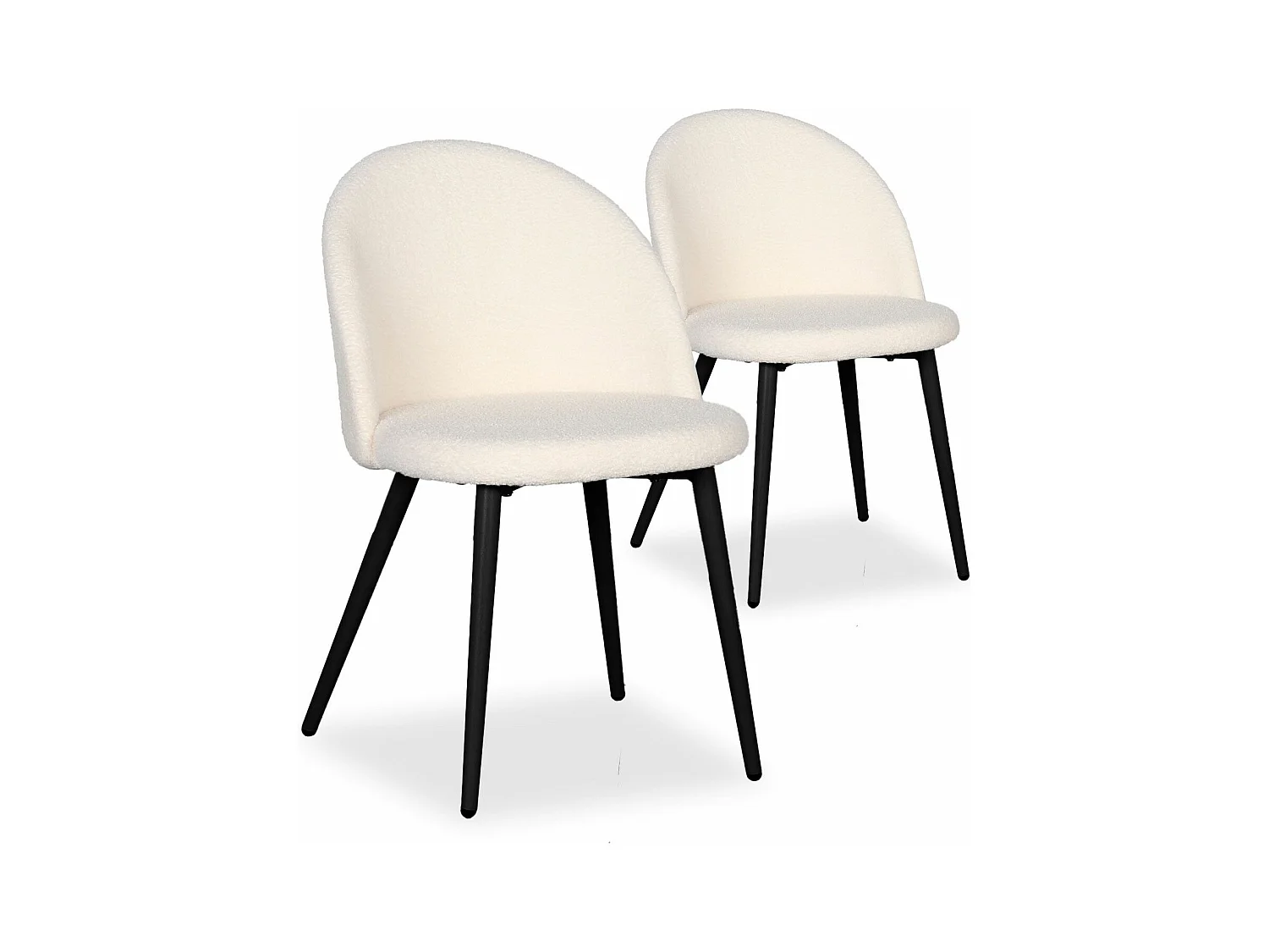 Lot de 2 chaises Maury Métal noir et Tissu bouclette Crème