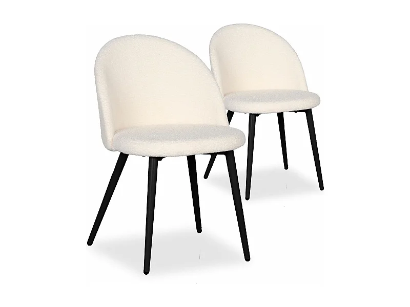 Lot de 2 chaises Maury Métal noir et Tissu bouclette Crème