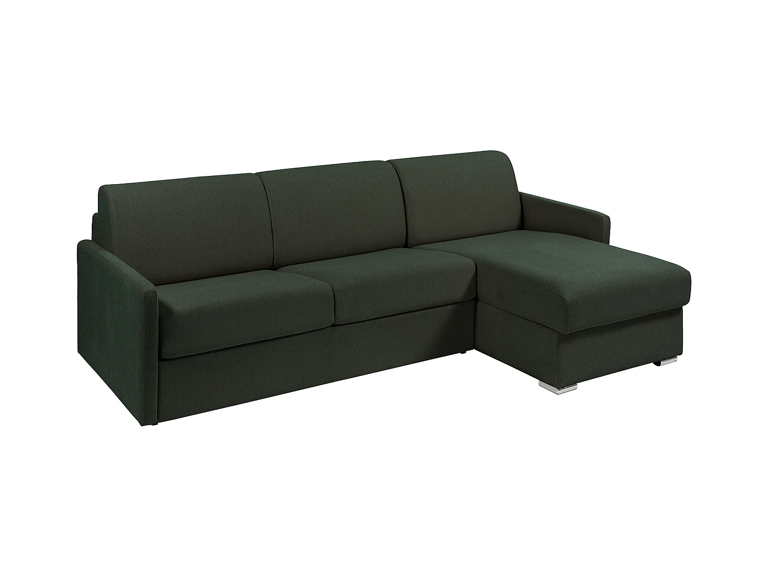 Canapé d'angle convertible express et réversible en tissu vert sapin - Couchage 160 cm à lattes larges - Matelas 14 cm - CALIFE