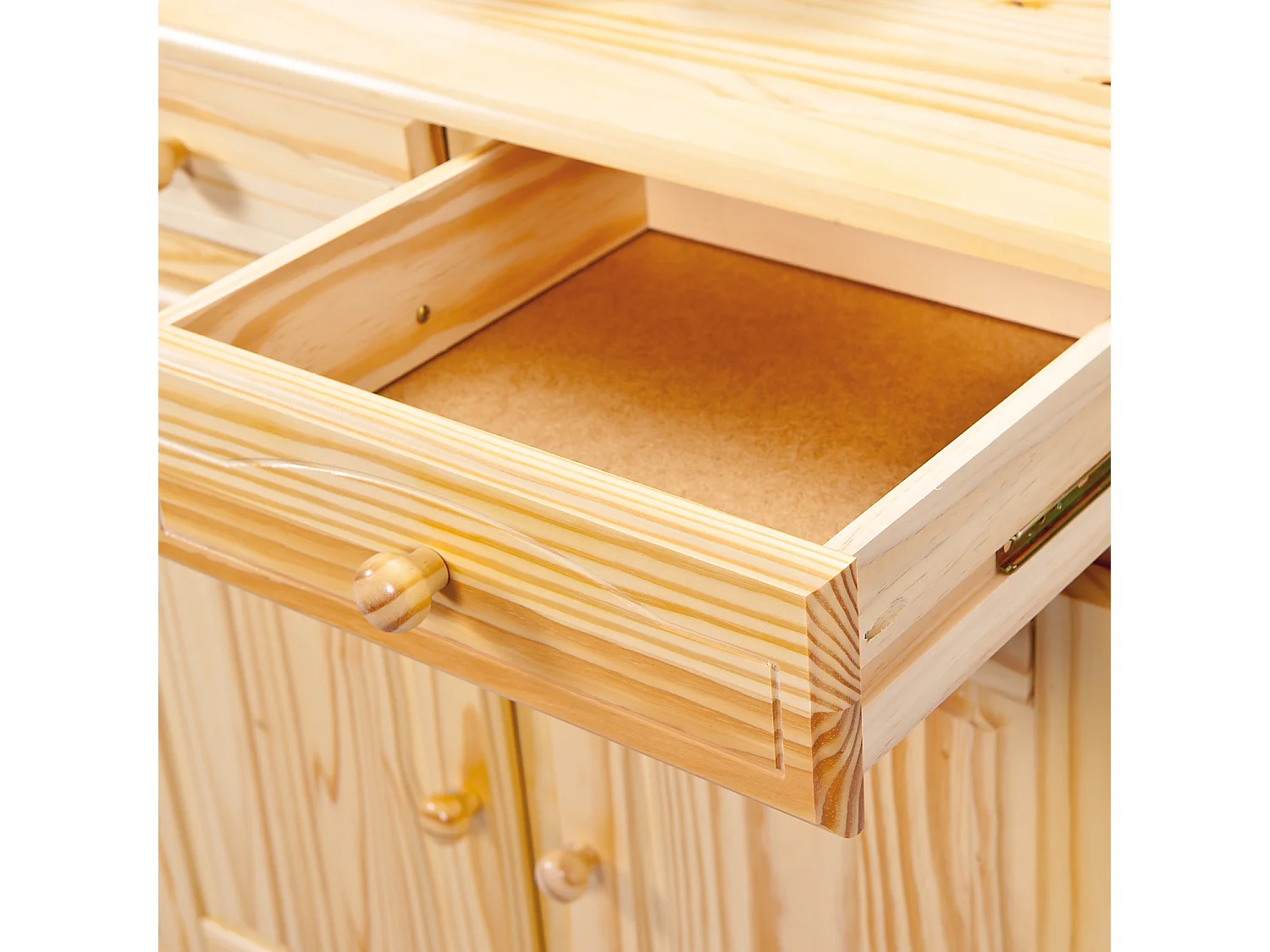 Toswa Vitrinenschrank 3 Türen, 2 Glastüren, 3 Schubladen, 2 offene Fächer, natur.