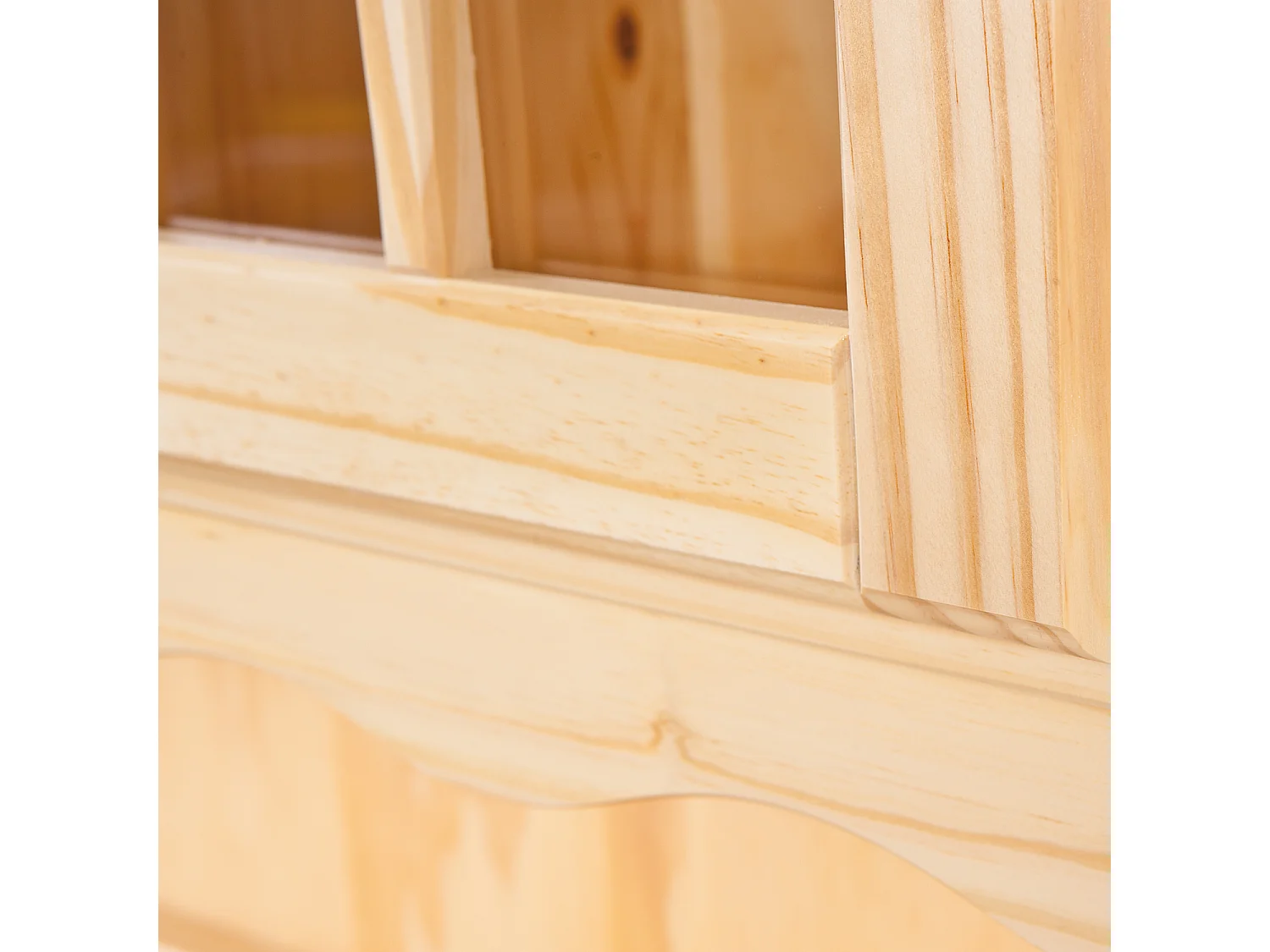 Toswa Vitrinenschrank 3 Türen, 2 Glastüren, 3 Schubladen, 2 offene Fächer, natur.