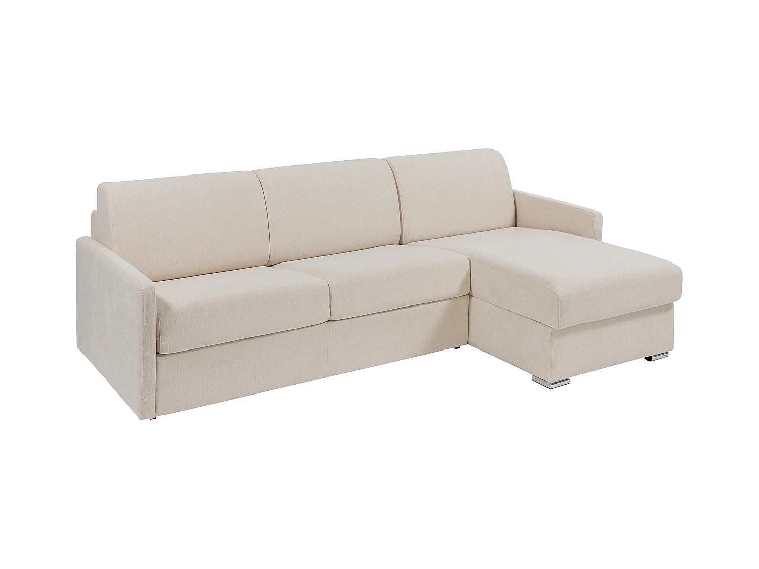 Sofá de canto convertível abertura rápida e reversível tecido bege, cama 160 cm e colchão 22 cm com memória de forma - CALIFE